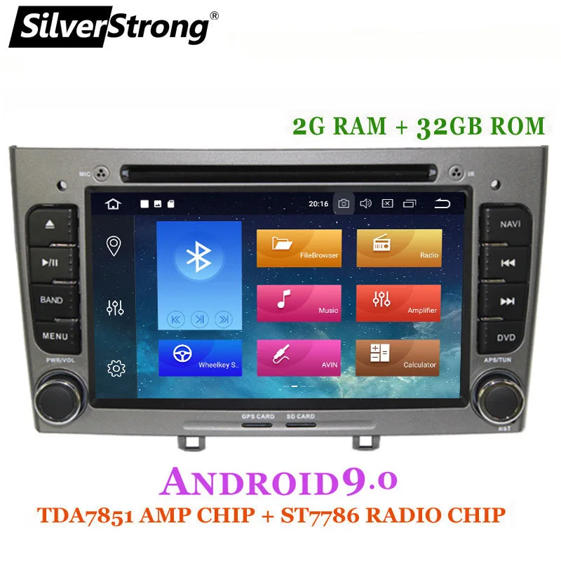 SilverStrong Android9.0 автомобильный DVD для PEUGEOT 308 408 автомобильный Радио gps Android два Din 32GB емкость 2GB ram серый черный