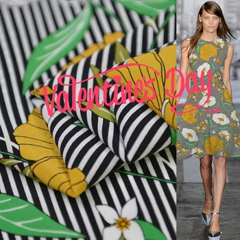 

Real Silk 135cm Width 20 Momme Brand Crepe De Chine Fabric Water Weed Flower Stripe Printed Cloth Diy Sewing Free Shipping New