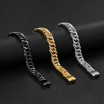 

High Quality Hip Hop Men Simulated Diamonds Bracelet Cuban Links Chains Gold Color Luxury Alloy Bracelet