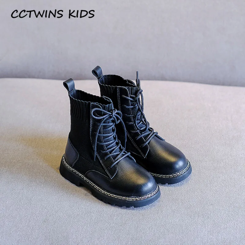 Kid Black CCTWINS/детская обувь; коллекция года; осенние Брендовые ботильоны для малышей; модные детские ботинки martin; натуральная кожаная женская обувь для маленьких мальчиков; MB054 - Цвет: Kid Black