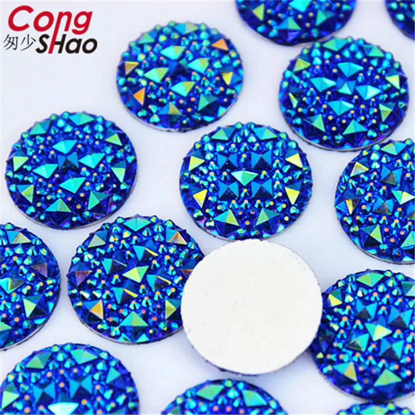 Cong Shao 50 шт 20 мм круглой формы AB смолы Стразы аппликация с камнями и кристаллами драгоценные камни плоские с оборота для костюма пуговицы для рукоделия ZZ754 - Цвет: Blue AB
