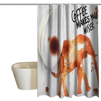 

Coffee Art Cool Shower Curtain Rustic Drink Coffee and Be Wiser Concept with Elephant Espresso Stains Bathroom Decor