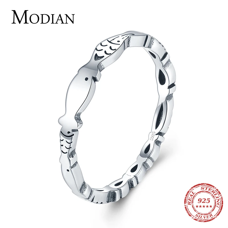 Modian novel fish stackable ring real 925 sterling silver fashion special animal finger rings minimalist jewelry women gift silver ring,silver rings,gold plated silver ring,silver plated ring