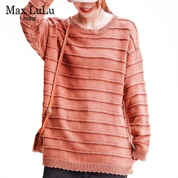 

Max LuLu 2020 Chinese Designer Womens Knitted Pullovers Ladies Vintage Striped Sweaters Warm Casual Christmas Clothes Plus Size