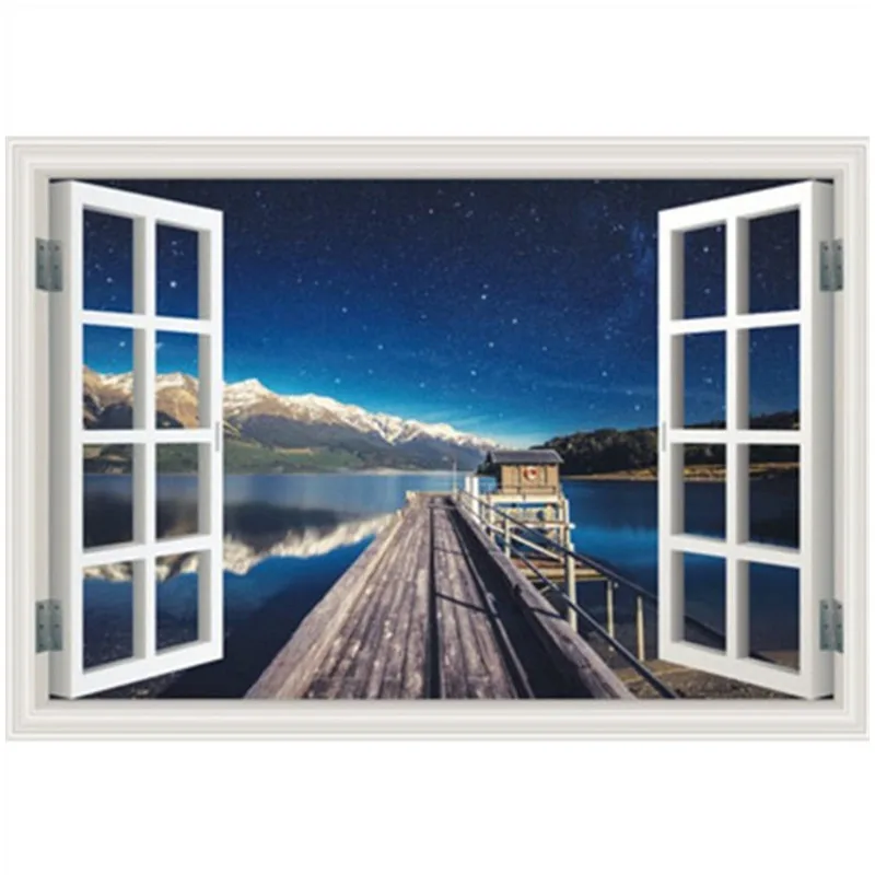 Обои с видом на море гавань звездное небо пейзаж 3d искусственное окно виниловые
