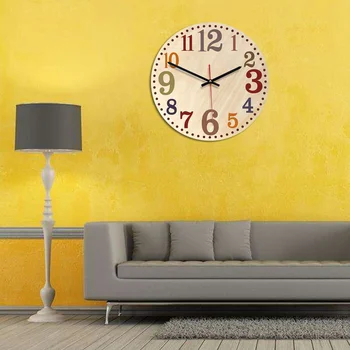 

Wooden Wall Clock Printed Simplicity Round Hanging Silent Clock for Office Home Dining Hall Living Room Decoration