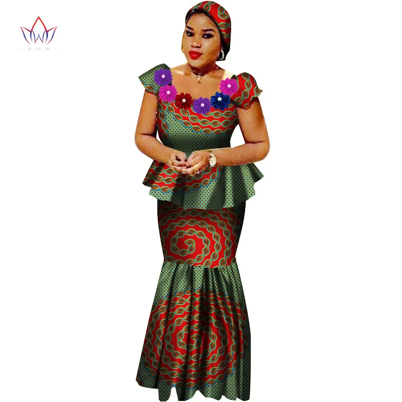 African Bazin Riche Dresses for Women Set Clothes Skirt Top Sets for Women High Waist Skirt Long African Skirt Plus Size WY2564 - Цвет: 6