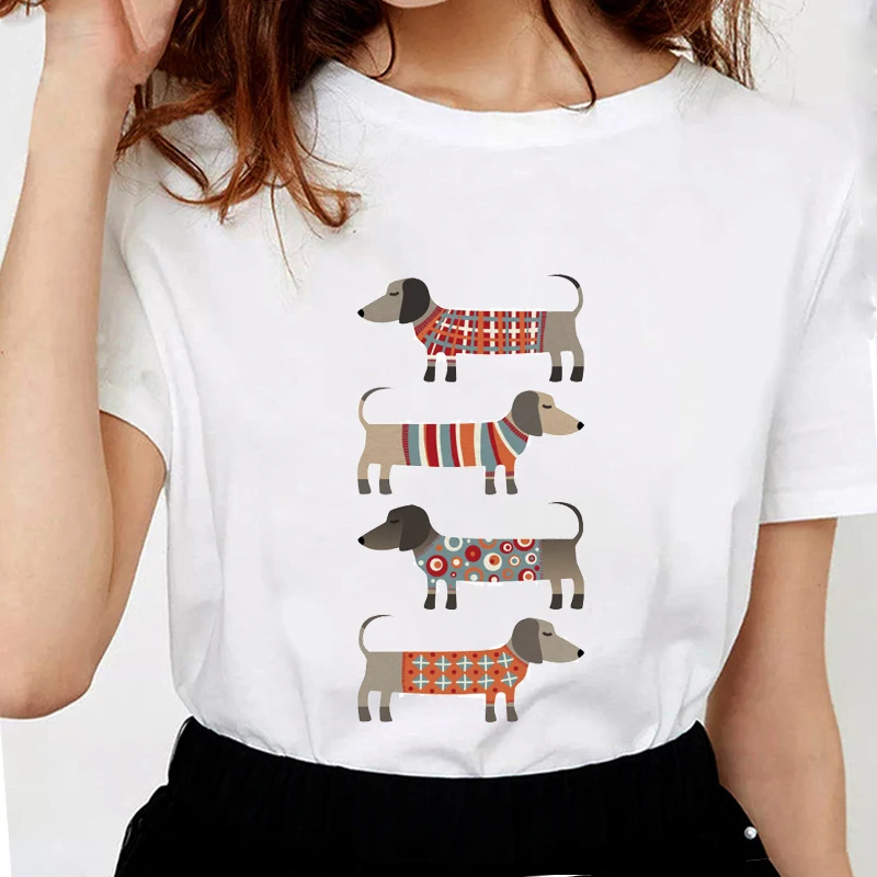 Летние Смешные Женские Длинные футболки с круглым вырезом и принтом Wiener Dog мягкие