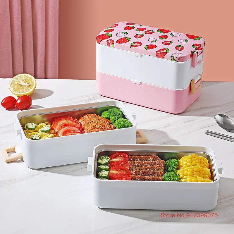 Kawaii Strawberry Cute Girl Lunch Box Popular Pink Plastic Bento Box