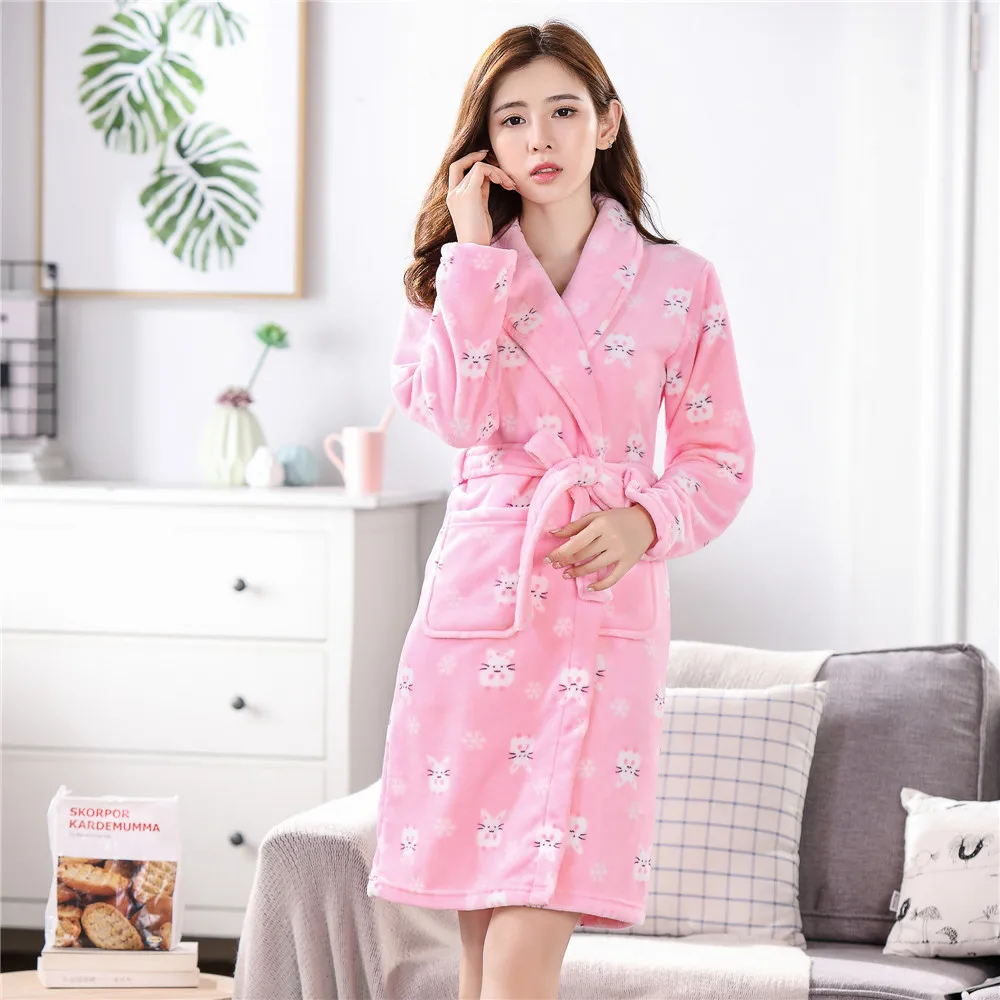 

Cute Cartoon Rabbit Kimono Gown For Women Turn-down Collar Robe Intimate Lingerie Loose Casual Warm Bathrobe Full Sleeve Clothes