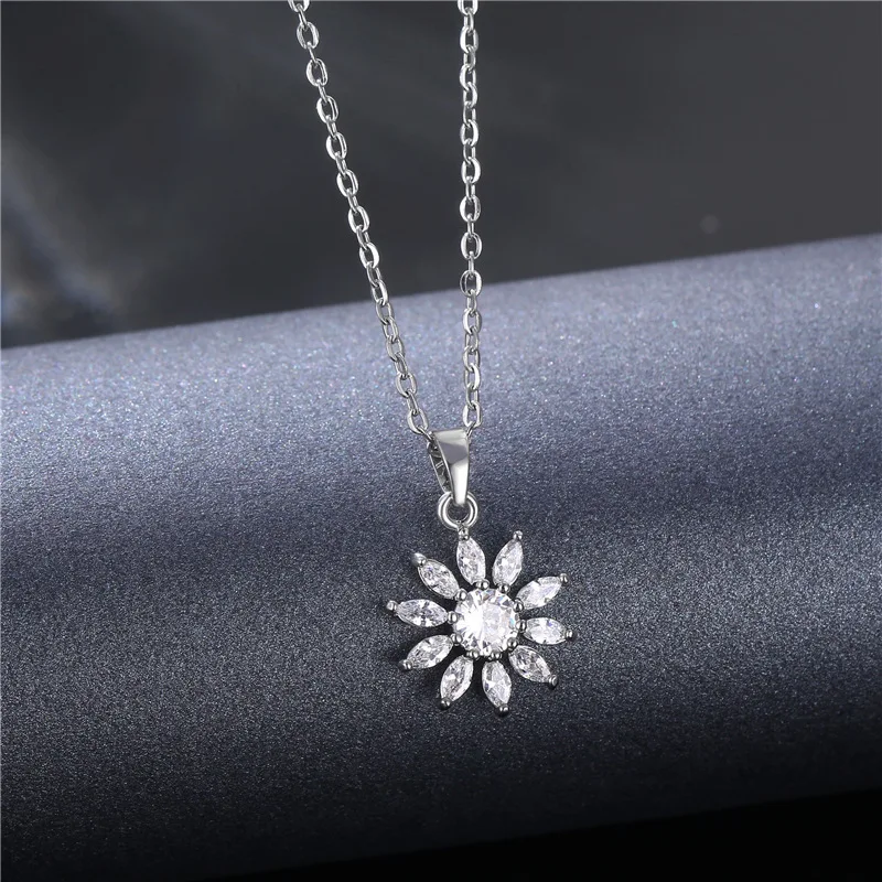 Stainless Steel Necklace for Women 2021 Cubic Zirconia Pendant Necklace Sunflower O Chain Simple Style Fashion jewelry Jewellery 8d255f28538fbae46aeae7: TL90