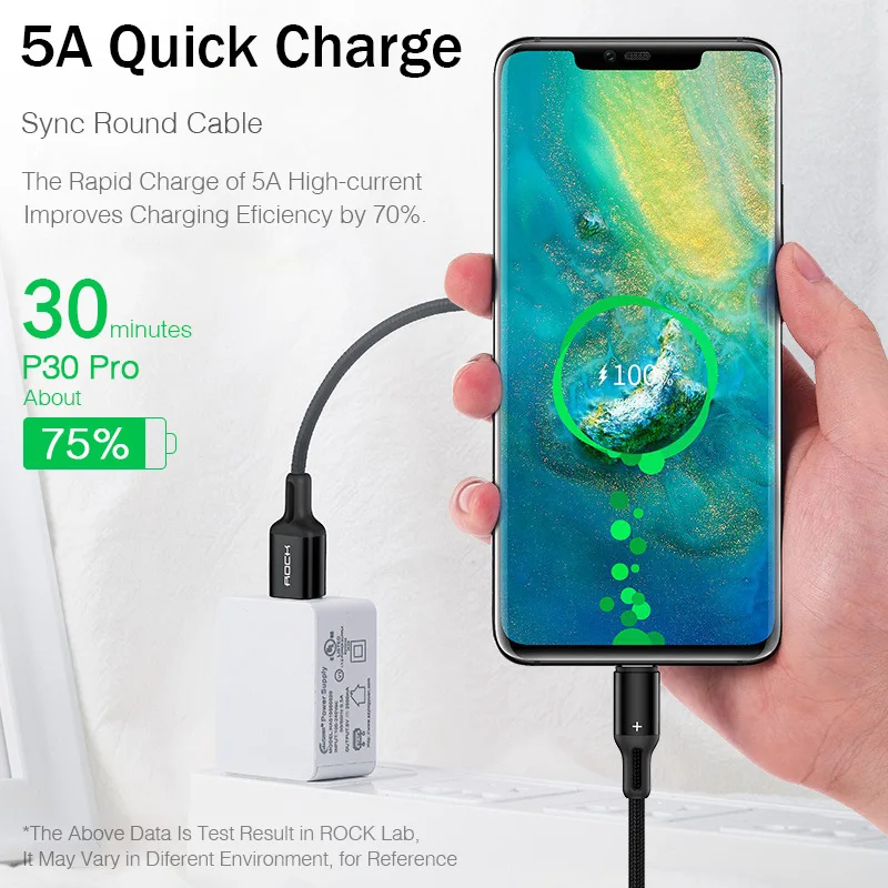 Rock 5A usb type C кабель для Xiaomi Redmi Note 8 Pro Быстрая зарядка дата Шнур зарядное устройство для samsung huawei Oneplus 7 Pro Кабель