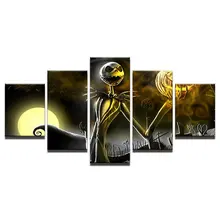 Retro Jack Skellington Painting Modular Canvas Wall Art Pictures 5 Pieces Hallowmas Home Decoration