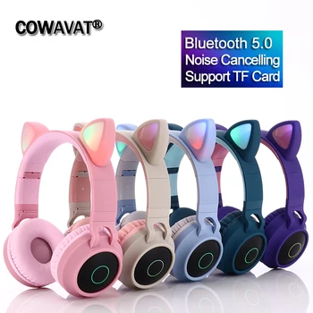 

LED Cat Ear Bluetooth 5.0 Headphones for Phones Noise Cancelling Support TF Card with Mic /daughter gift Wireless Headset for PC