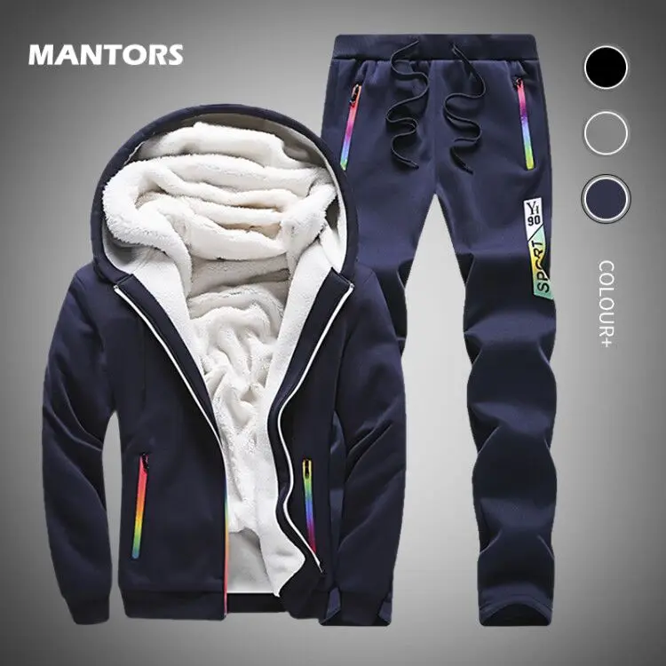 

Winter Tracksuit Men Hoodies Sets Fleece Sportswear Zipper Jacket+Pants Two Pieces Men's Sweatshirt Sets Thicken Sporting Suits