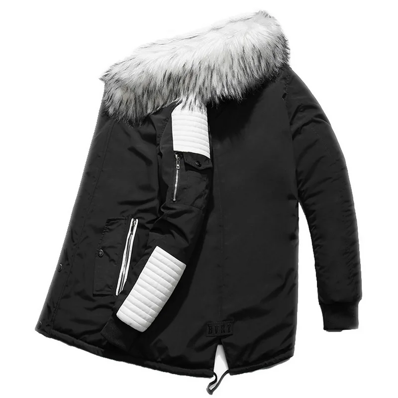 WENYUJH новая зимняя куртка с воротником из искусственного меха, длинная толстая хлопковая парка, мужская куртка с капюшоном и карманами, верхняя одежда, водонепроницаемая куртка-парка