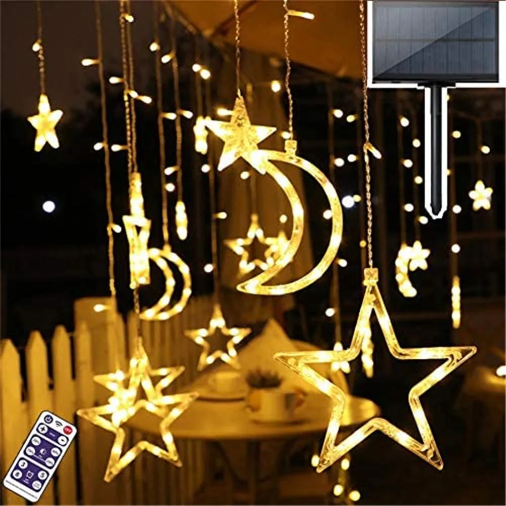 

3.5M Solar Powered Christmas LED Curtain Lights 138LED Fairy Lights 8 Modes Hanging String Light With Remote Control For Wedding