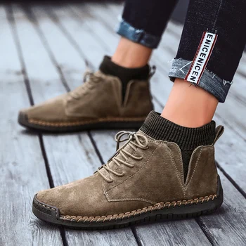 

CY430 Winter Big Size 48 Warm Men Snow Boots High Quality Cow Suede Man Ankle Boots Fur Men Shoes Plush Autumn Basic Drive Boots