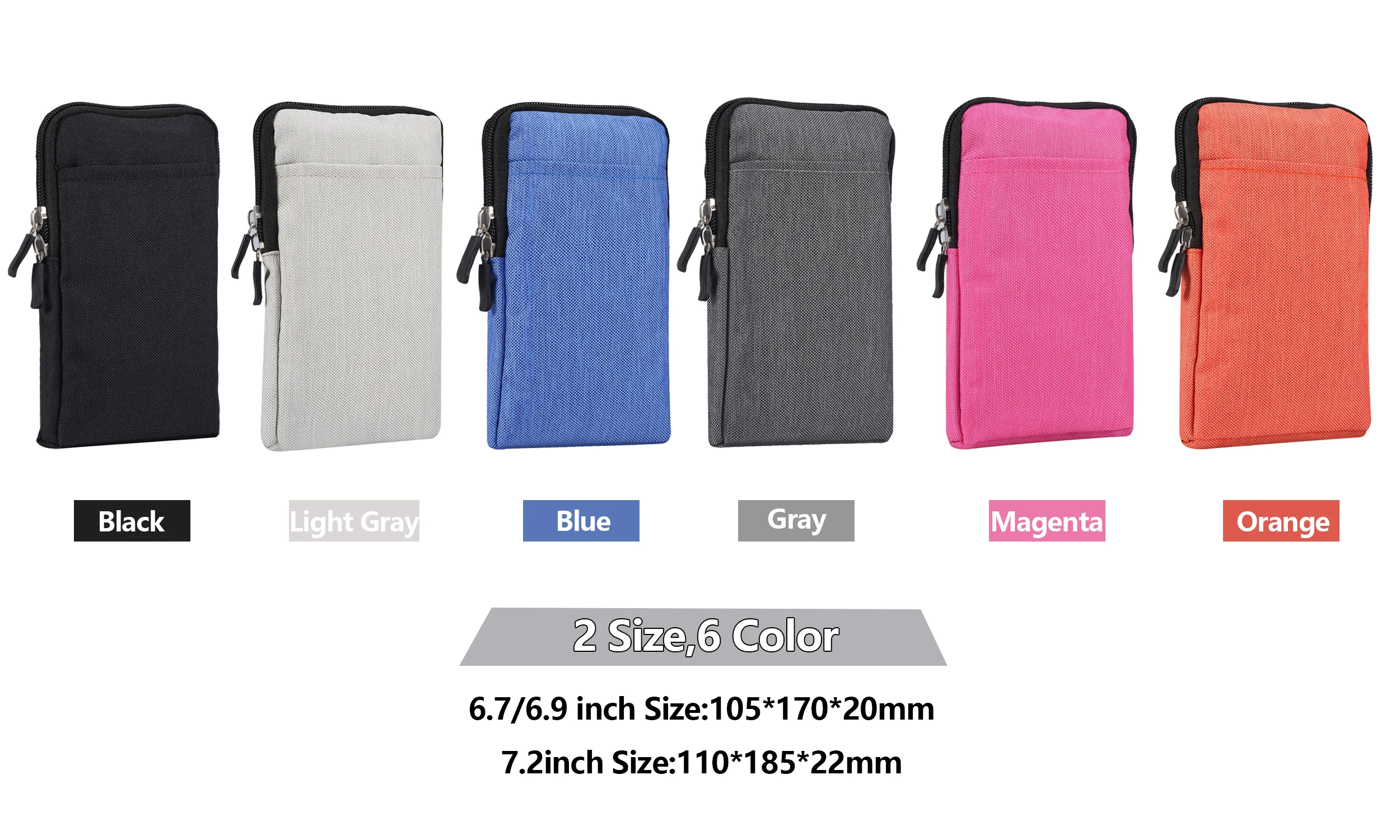 

4.7"~7.2" inch Waterproof fabric Pouch Bag Sleeve Case Cover For OPPO A53 A94 A95 A74 A52 A72 GT Find X3 C3 zipper card slot bag