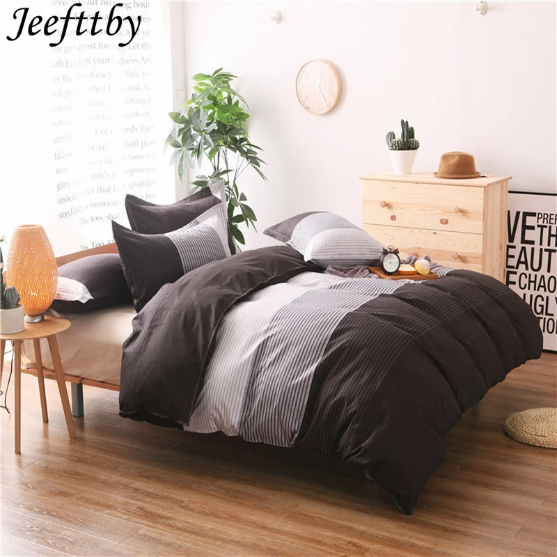 Japanese Simple Bedding Sets Stripes Style Duvet Cover Set Pillowcase 3pcs Bed Set Bedclothes
