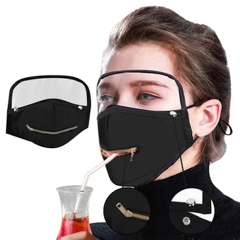 

Unisex Zipper Opening Design Protective Face Wear With Eyes Shield Detachable Transparent Visual Splatter Screen Mouth Caps