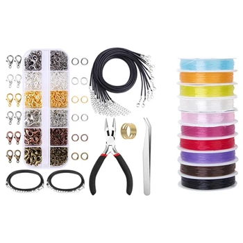 

10 Rolls of Crystal Elastic Beading Cord Thread 0.6mm & 1050 Pcs Jewelry Jump Rings Lobster Clasps Necklace Repair Kit