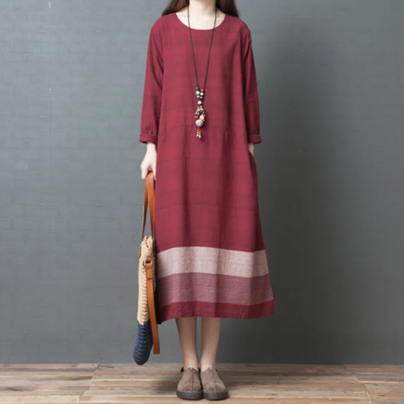 

Johnature Vintage Striped Dress Women Clothes 2019 Retro New Autumn O-neck Loose Full Sleeve Korean Style Leisure Women Dresses