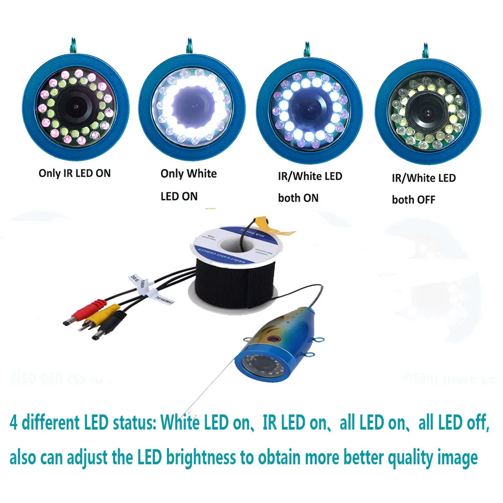 Fishing Accessories, GAMWATER 1000tvl Underwater Fishing Camera, with 15pcs White LEDs + 15pcs Infrared Lamp, Fishfinder Head with Cable