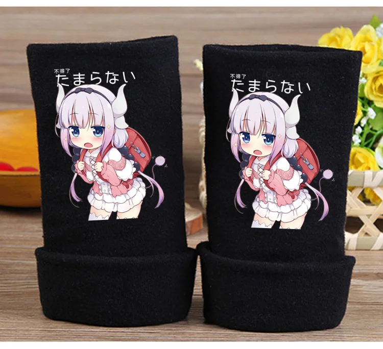 Miss Kobayashi Дракон горничной Kanna Kamui Вязание перчатки хлопок теплые половина пальцев наручные варежки Мода Косплей Опора подарок зима