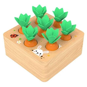 

Wooden Toys for 1 Year Old Boys and Girls Shape Size Sorting Puzzle Carrots Harvest Developmental Gifts for Fine Motor Skill