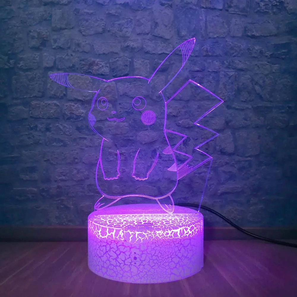 Pokemon Pikachu 3d светодиодный Ночной светильник с иллюзией, фигурка Pokemon Go, детская настольная лампа с сенсорным Usb, подарок на Рождество, декоративная лампа