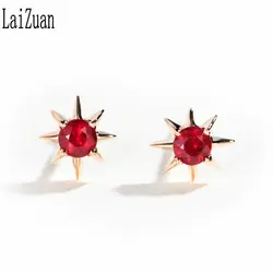 LaiZuan Настоящее розовое золото 14 к Сертифицированный круглый 0.20ct натуральный рубин обручальные серьги-гвоздики женские изысканные