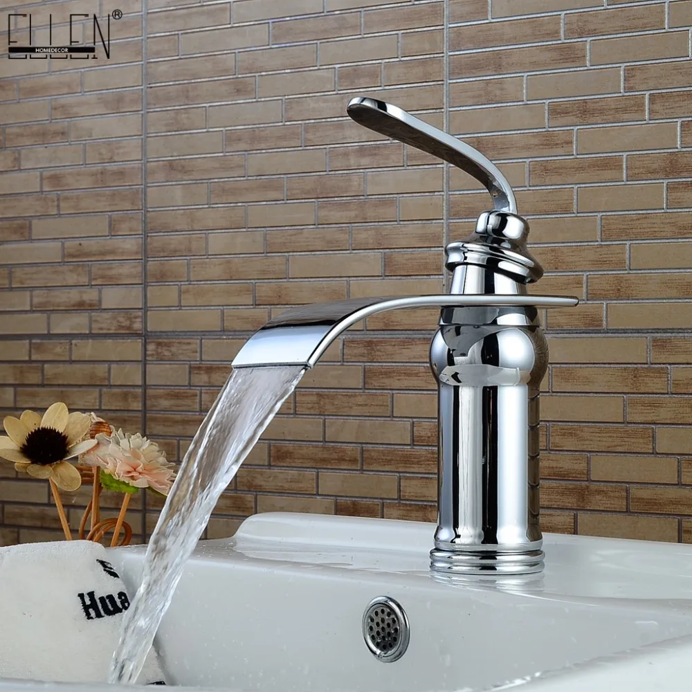 

Vidric Waterfall Sink Faucet Bathroom Hot and Cold Water Copper Crane Mixer Deck Mounted Chrome advanced Faucets Finished ELM16