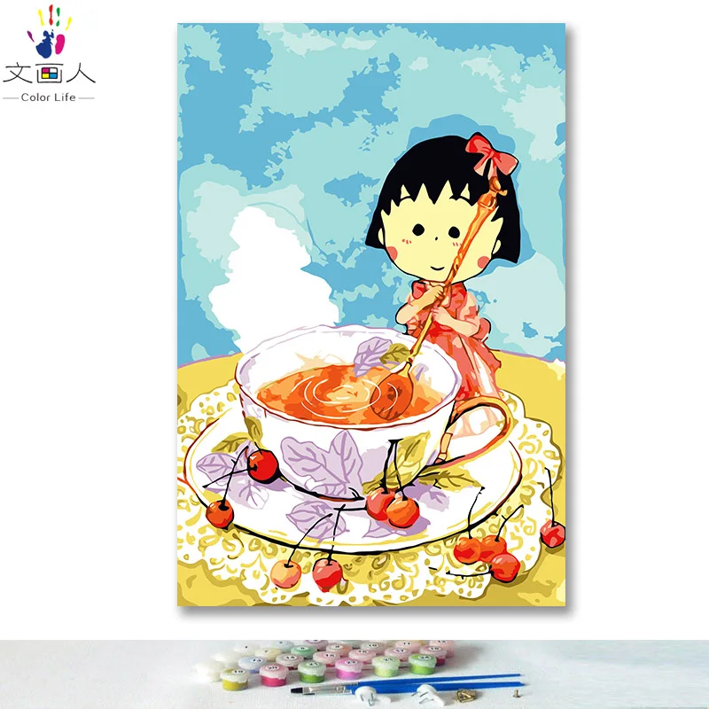 DIY картинки для раскраски по номерам с цветами Chibi Maruko японская Классическая картина Рисование Живопись по номерам в рамке дома - Цвет: 8021