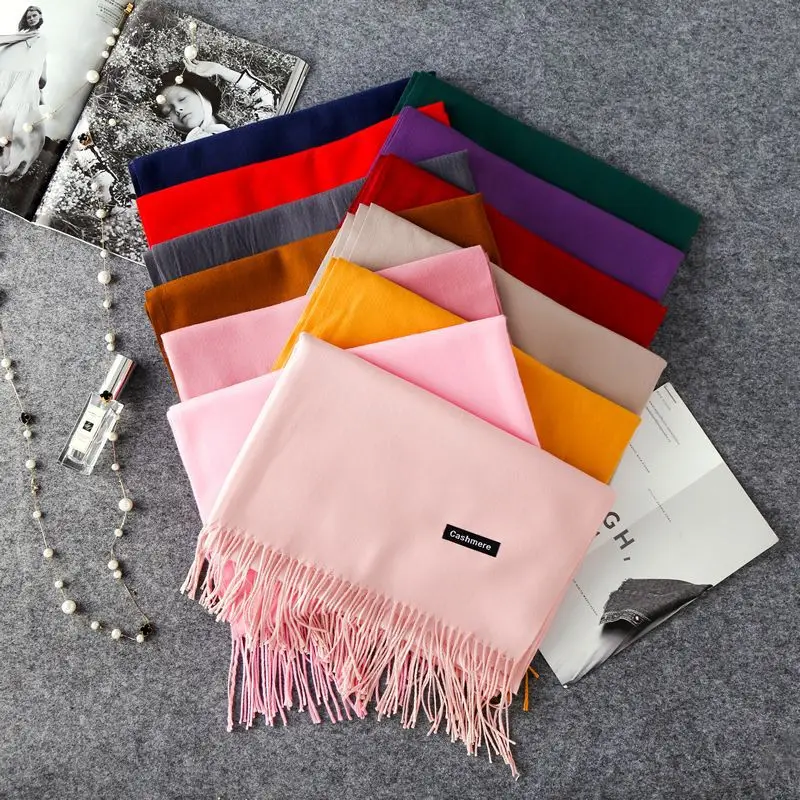 

2019 Women Cashmere Solid Scarf Summer Thin Pashmina Shawls and Wraps Female Foulard Hijab Stole pashmina foulard Head Scarves