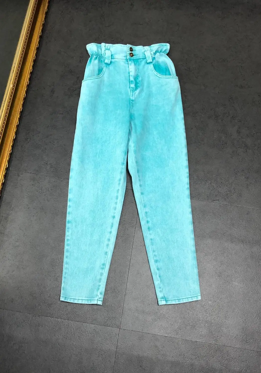 Вишневые вышитые синие джинсовые брюки длиной до щиколотки модные женские джинсы с высокой талией