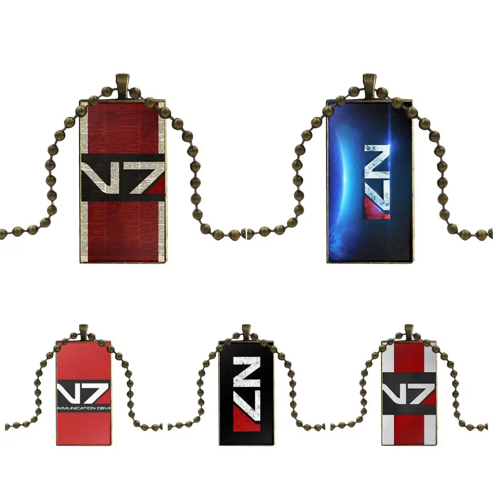 EJ Glaze Design Fashion Vintage Glass Women Rectangle Necklace Pendants For High Quality Girls Mass Effect N7 Logo | Украшения и