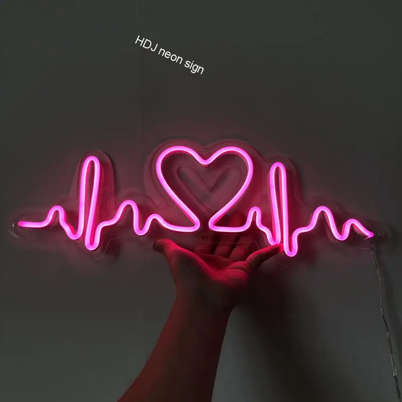 Rare Heartbeat Heart Beating Bar Pub Wall Decor Acrylic Box Neon Light Sign 24" 