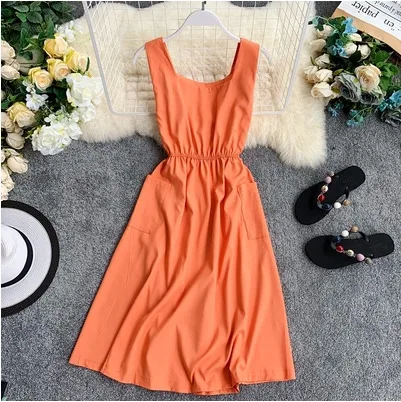 Новинка 2020 модное простое милое женское Повседневное платье без рукавов с