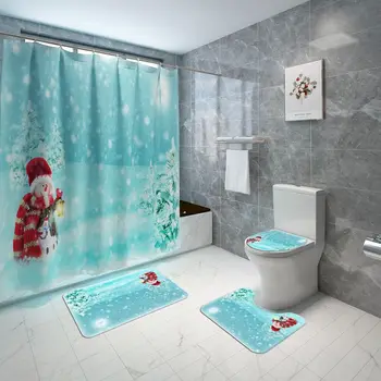 

Christmas Decor Shower Set 3D Digital Printing Bathroom Shower Curtain Bathroom Base Mat Toilet Mat Floor Mat