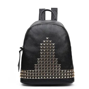 

Woman Fashion Leather Backpack Solid Color Multi-Function Casual Ladies Elegant Rivet Design Backpack Retro Trend Girls Backpack