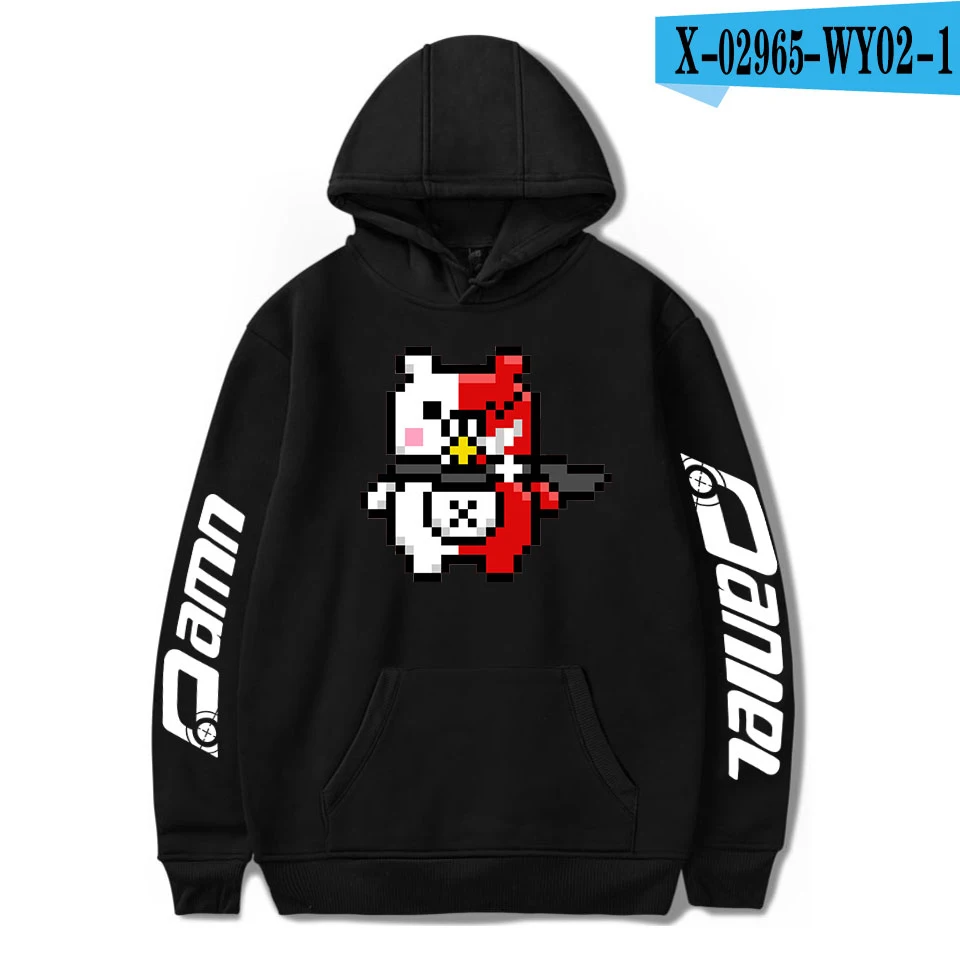 Dangan Ronpa Толстовка Harajuku зима осень Аниме толстовки мультфильм моно медведь игра через пот Capuche Homme - Цвет: black