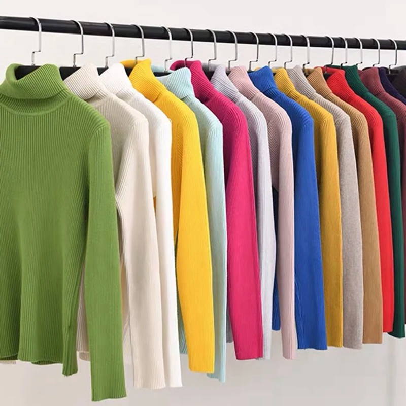 

14 Colors Sweater Women 2019 Spring Autumn Knitted Ribbed Pullover Long Sleeve Turtleneck Slim Jumper Soft Warm Pull Femme