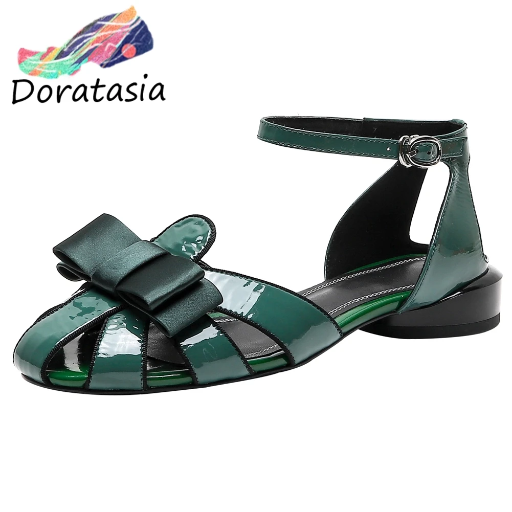 

DORATASIA Casual Low Heel Date Shoes Summer butterfly-knot Sandals Women New Arrival Brand Rome Patent Leather Sandals