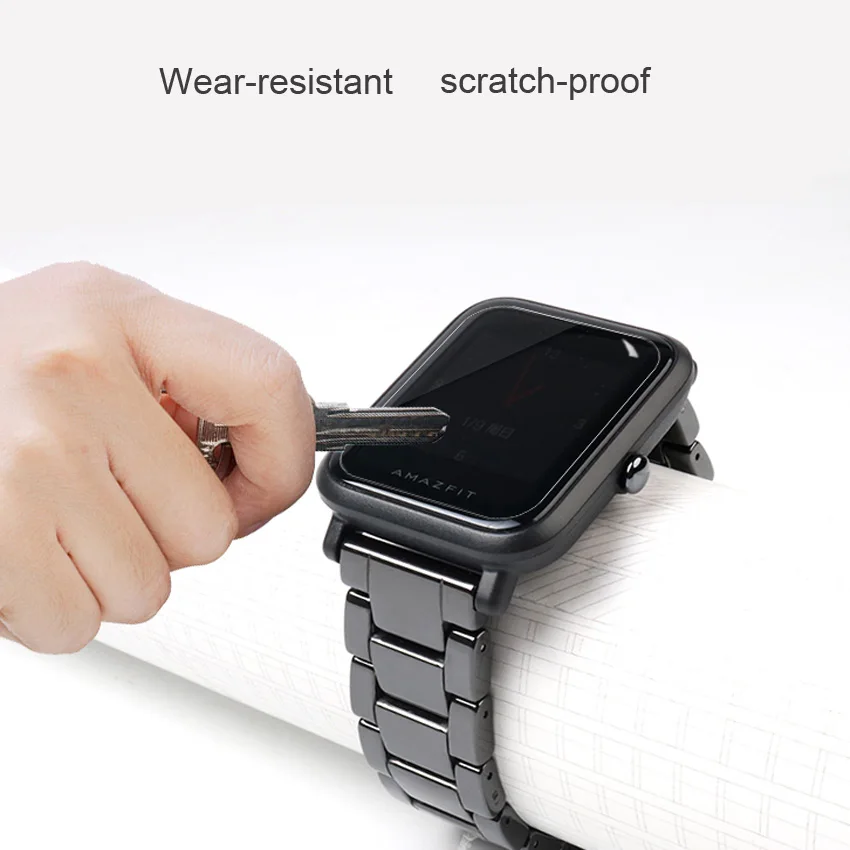 4in1 Smartwatch Accessories For Xiaomi Huami Amazfit Bip Strap Stainless Steel Bracelet Magnet With Plating Case Protector Film