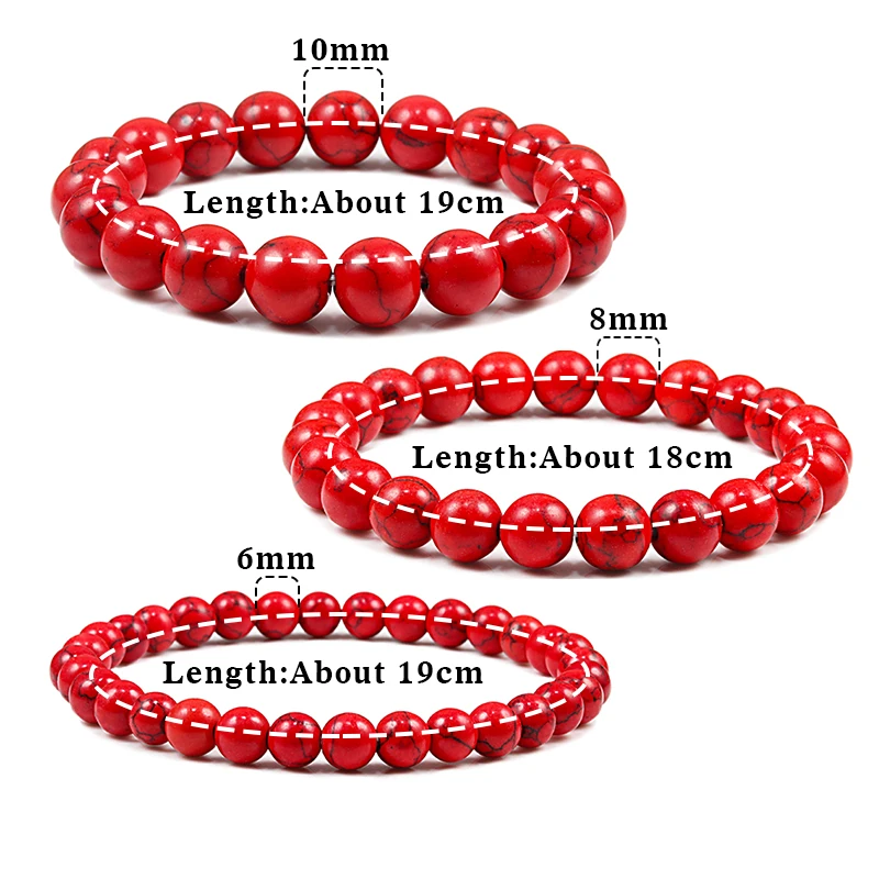 6 мм 8 мм 10 мм Красный Бирюзовый бисер браслеты Классический эластичный стрейч натуральный браслет из натурального камня для женщин мужчин Йога ювелирные изделия