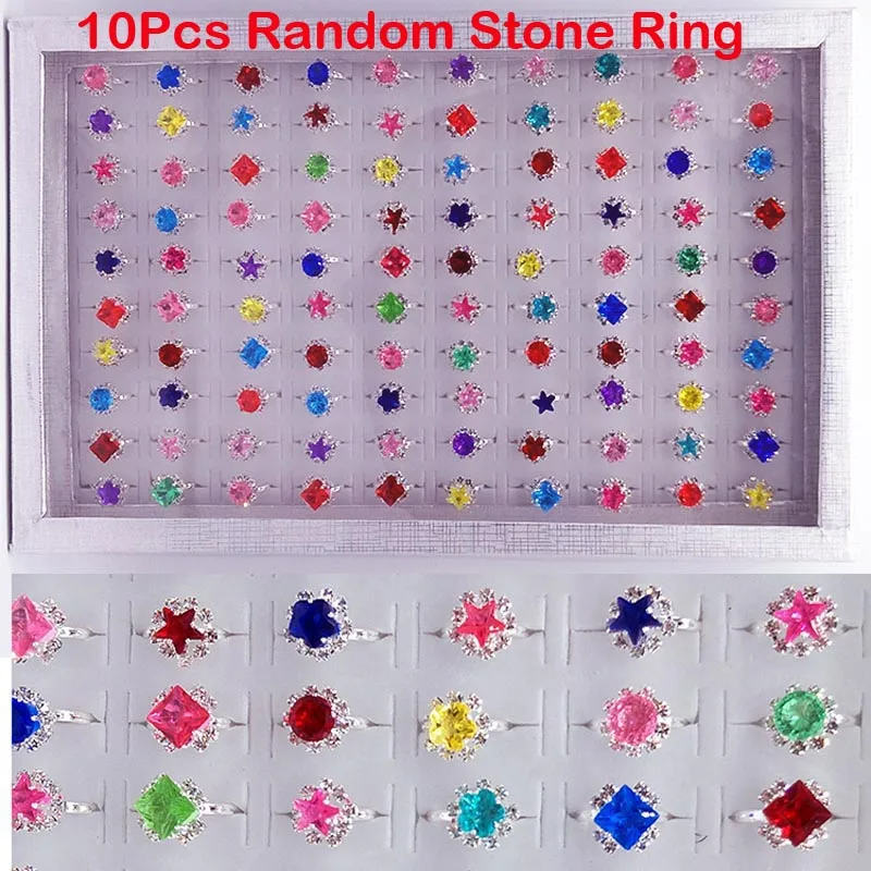 10Pcs Mixed Stones 10 шт. мини Мультяшные кольца для детей на день рождения, подарки для мальчиков и девочек, подарочные сумочки для детского сада, вечерние игрушки - Цвет: 10Pcs Mixed Stones