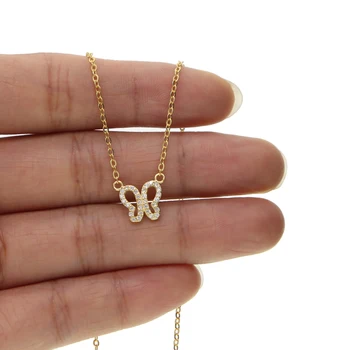 

Real 925 sterling silver gold zircon butterfly necklaces pendant fashion sterling-silver-jewelry cute simple necklace for Women