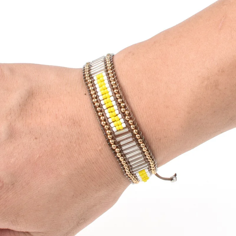 Ручной работы широкий Sead бисер браслет для женщин коричневый Регулируемый тканый браслет для мужчин ювелирные изделия