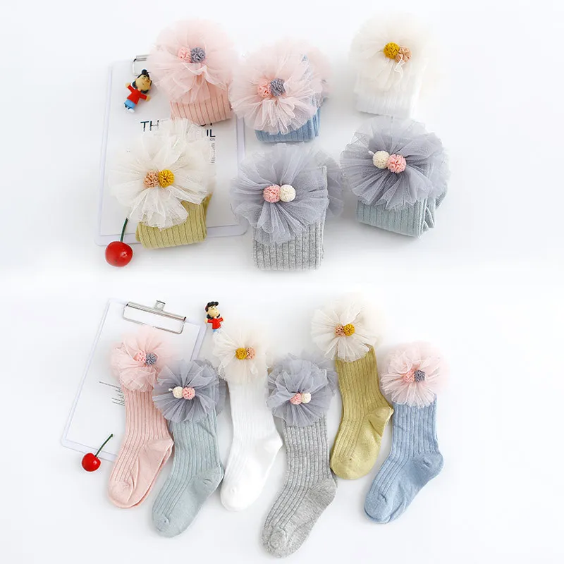 

CHILDREN'S Socks Autumn And Winter Combed Cotton Korean-style Big Flower Princess Socks Factory for Baby Tube Socks Girls Lace-u